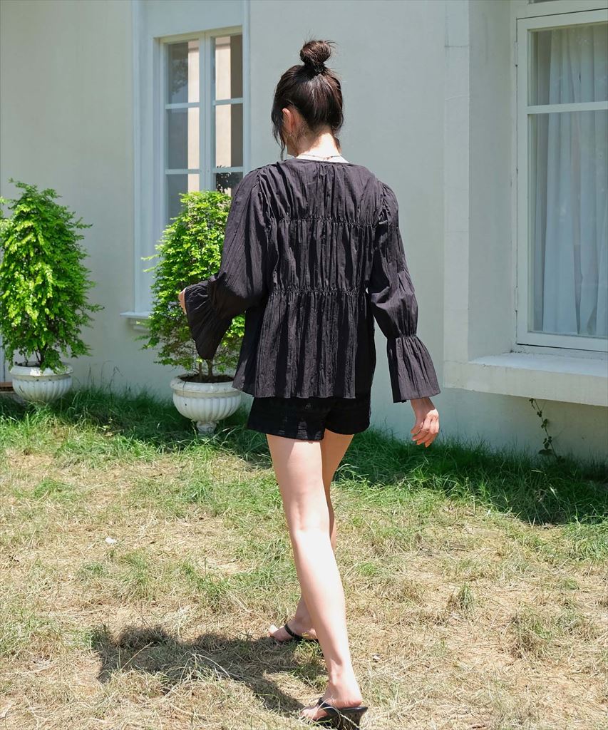 【2025年新作】カバーアップ ギャザー ブラウス セットアップ 体型カバー レディース