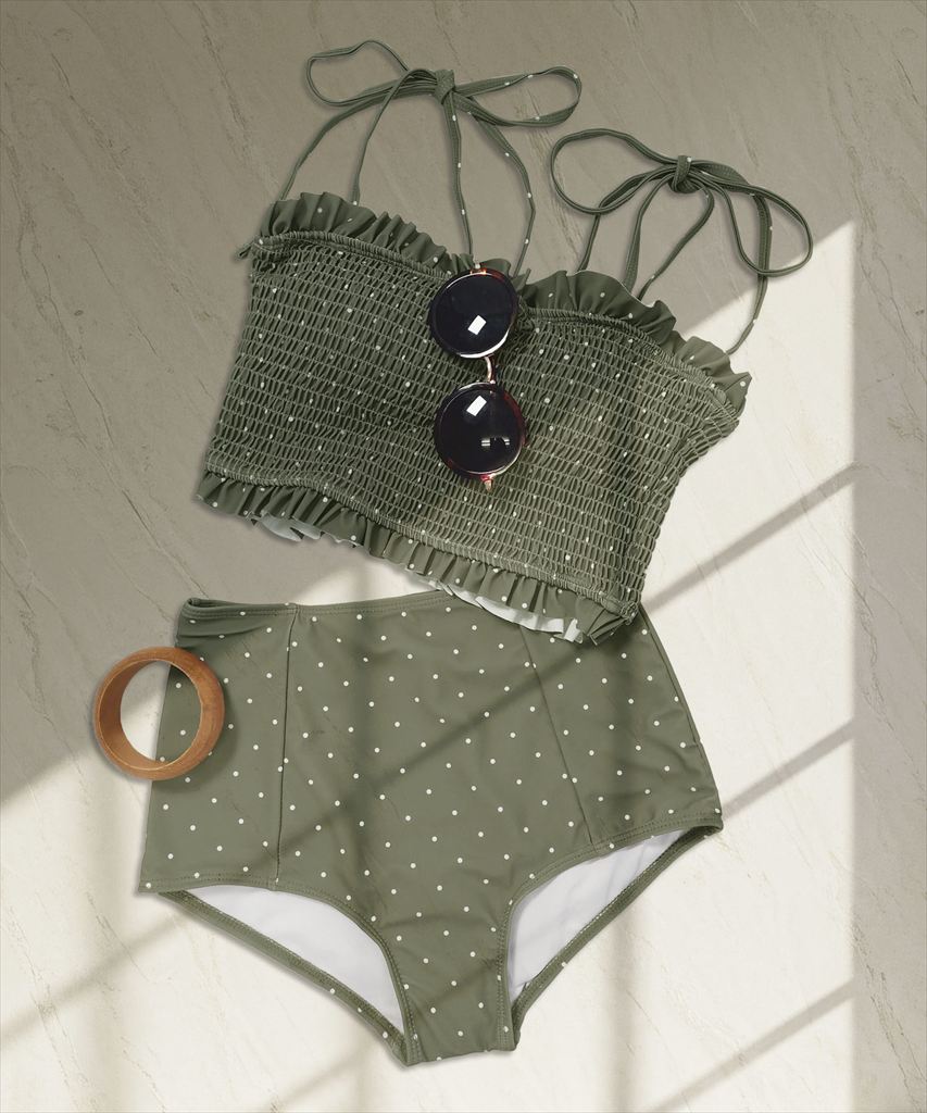 水着 レディース シャーリング ビキニ セットアップ 2点セット セパレート