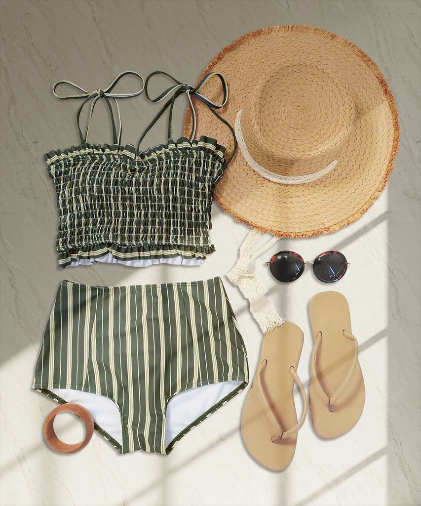 水着 レディース シャーリング ビキニ セットアップ 2点セット セパレート