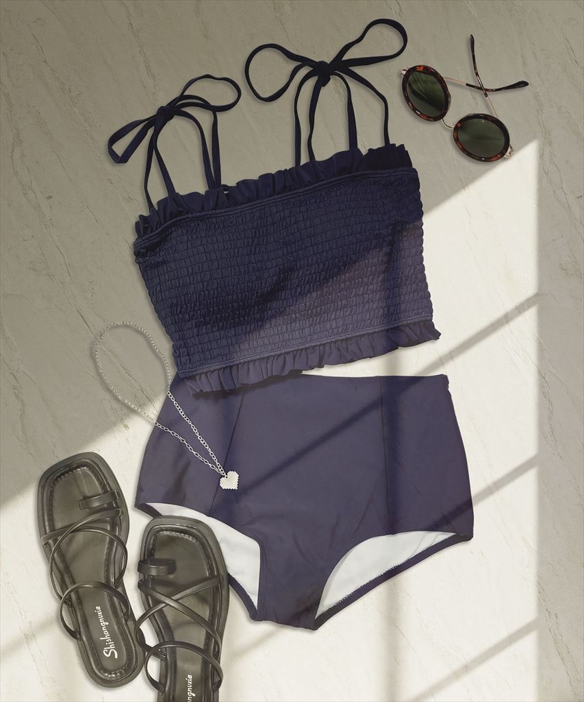 水着 レディース シャーリング ビキニ セットアップ 2点セット セパレート