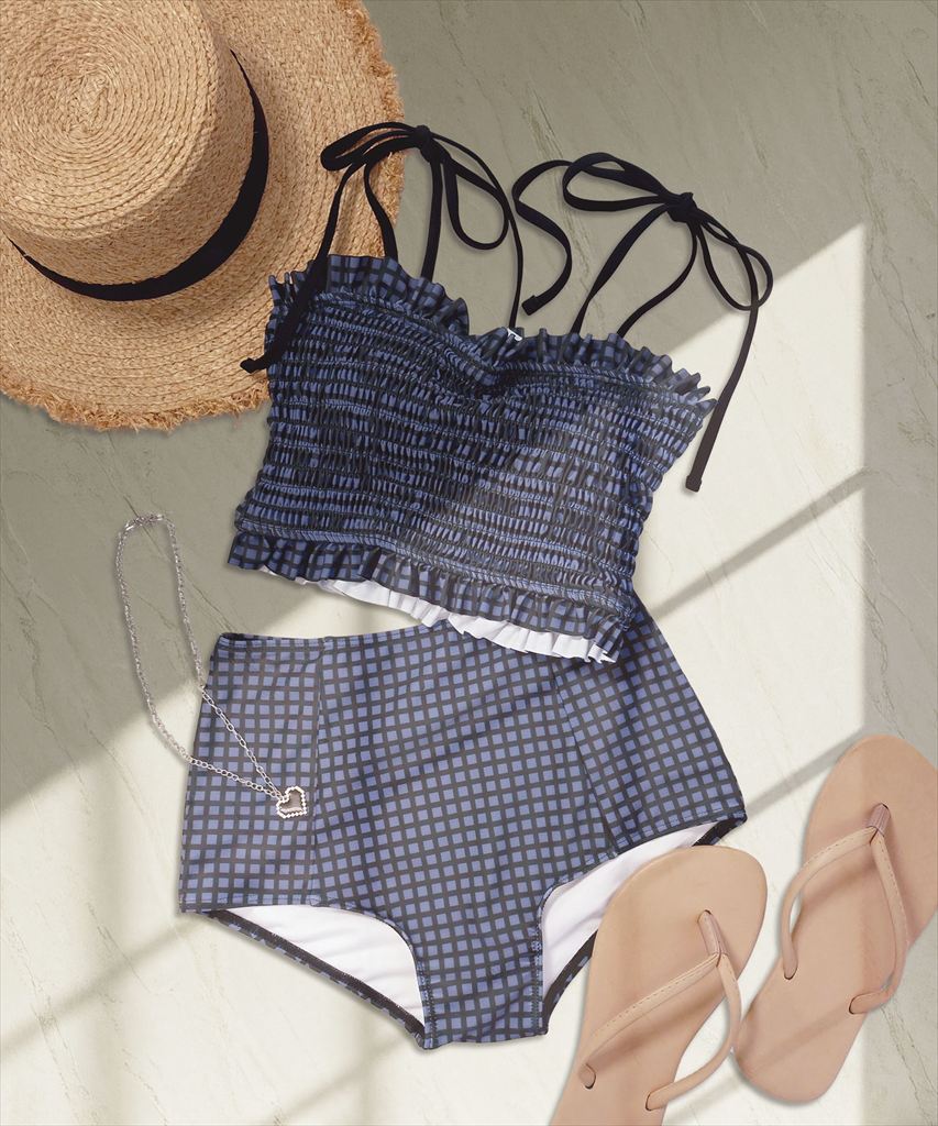 水着 レディース シャーリング ビキニ セットアップ 2点セット セパレート