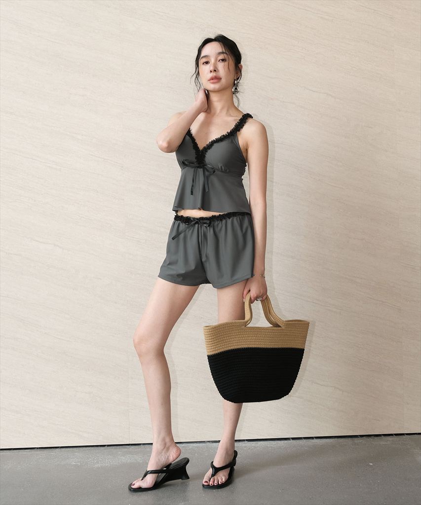 水着 レディース 体型カバー ビキニ セットアップ 3点セット キャミソール ショートパンツ