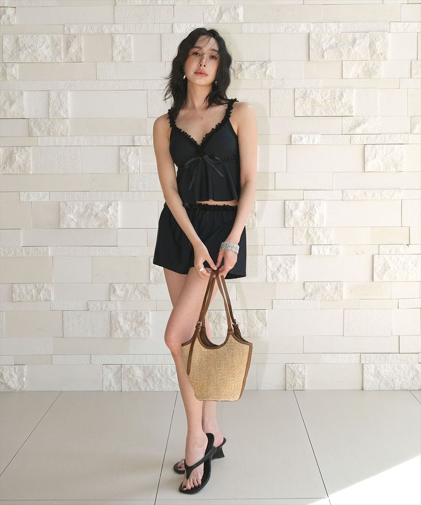 水着 レディース 体型カバー ビキニ セットアップ 3点セット キャミソール ショートパンツ