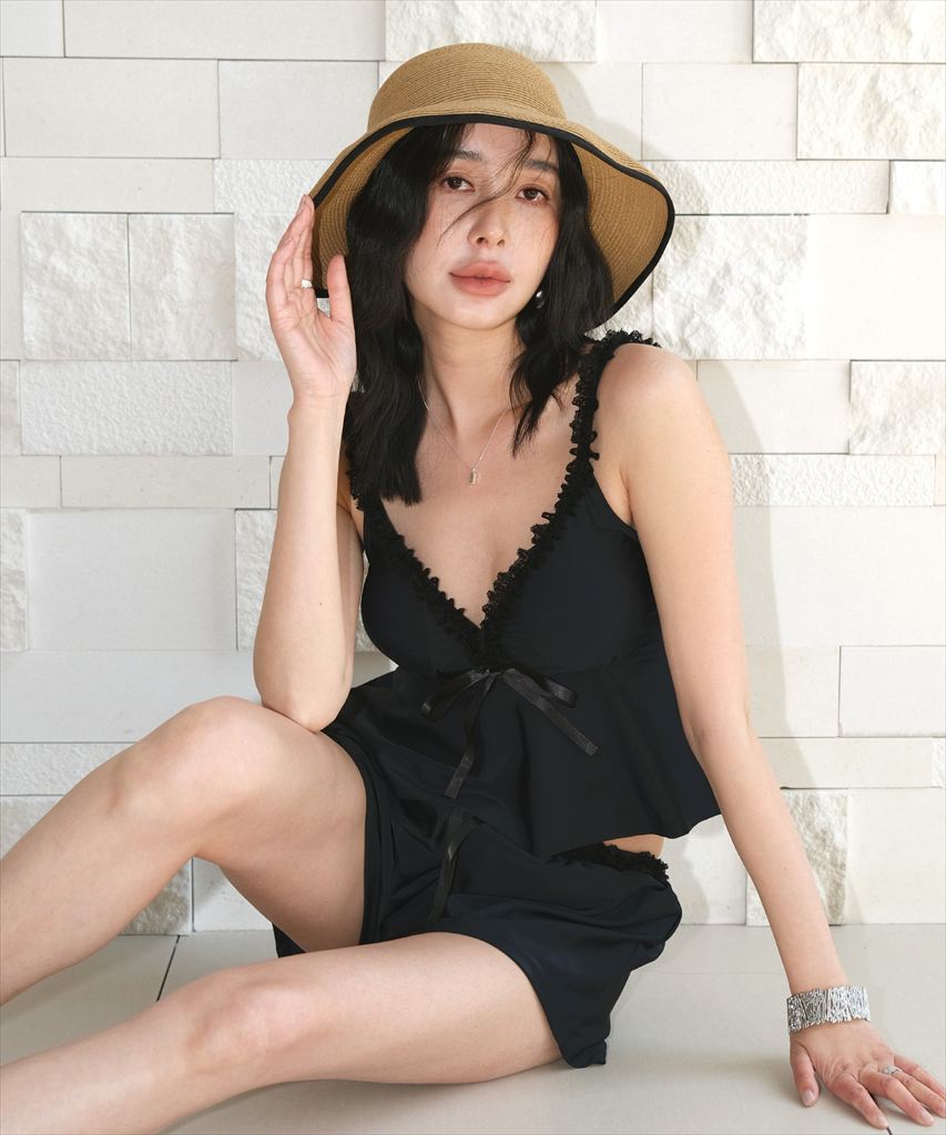 水着 レディース 体型カバー ビキニ セットアップ 3点セット キャミソール ショートパンツ