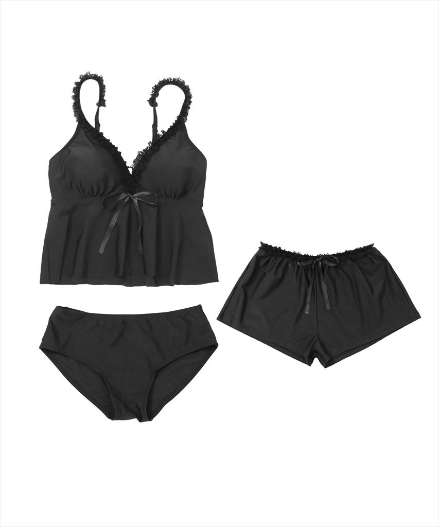 水着 レディース 体型カバー ビキニ セットアップ 3点セット キャミソール ショートパンツ