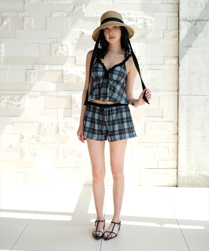 水着 レディース 体型カバー ビキニ セットアップ 3点セット キャミソール ショートパンツ