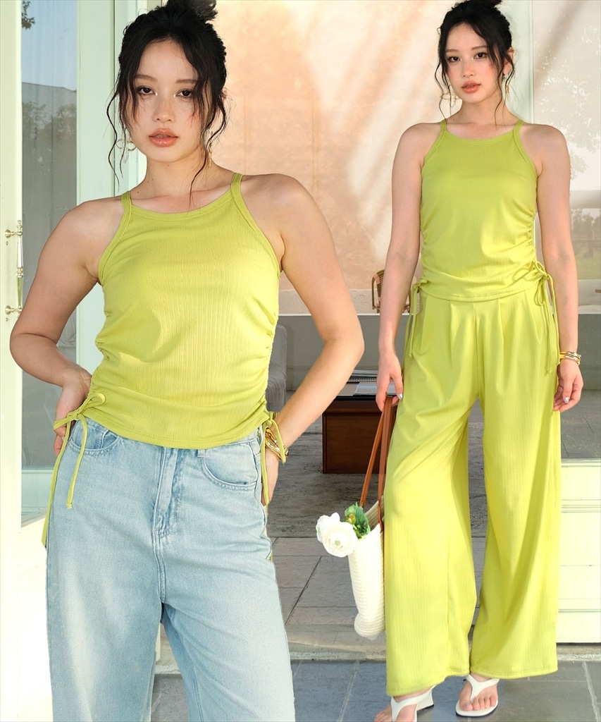 サイドギャザービキニ ロングパンツ 付き 水着 セットアップ