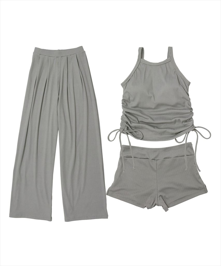 サイドギャザービキニ ロングパンツ 付き 水着 セットアップ