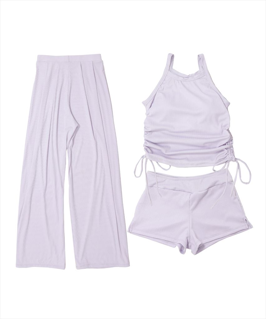 サイドギャザービキニ ロングパンツ 付き 水着 セットアップ