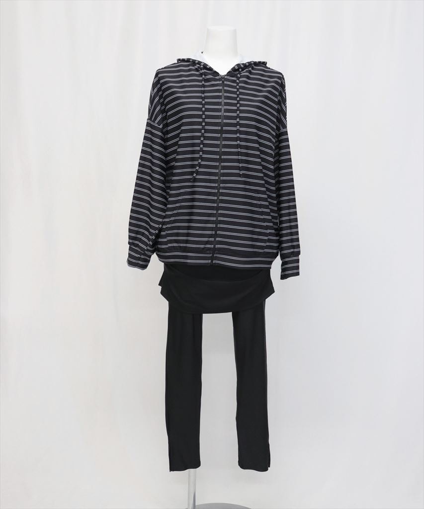 【UVカット率 99%以上/UPF50+】レディース水着 長袖ラッシュガード ジップパーカー タンキニ スカートレギンス 付き 4点セット 水陸両用 フィンガーホール付きラッシュガードパーカー フィットネス セパレート セットアップ