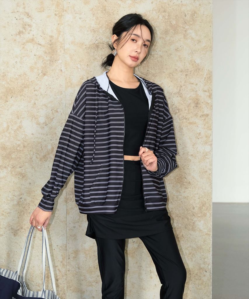 【UVカット率 99%以上/UPF50+】レディース水着 長袖ラッシュガード ジップパーカー タンキニ スカートレギンス 付き 4点セット 水陸両用 フィンガーホール付きラッシュガードパーカー フィットネス セパレート セットアップ