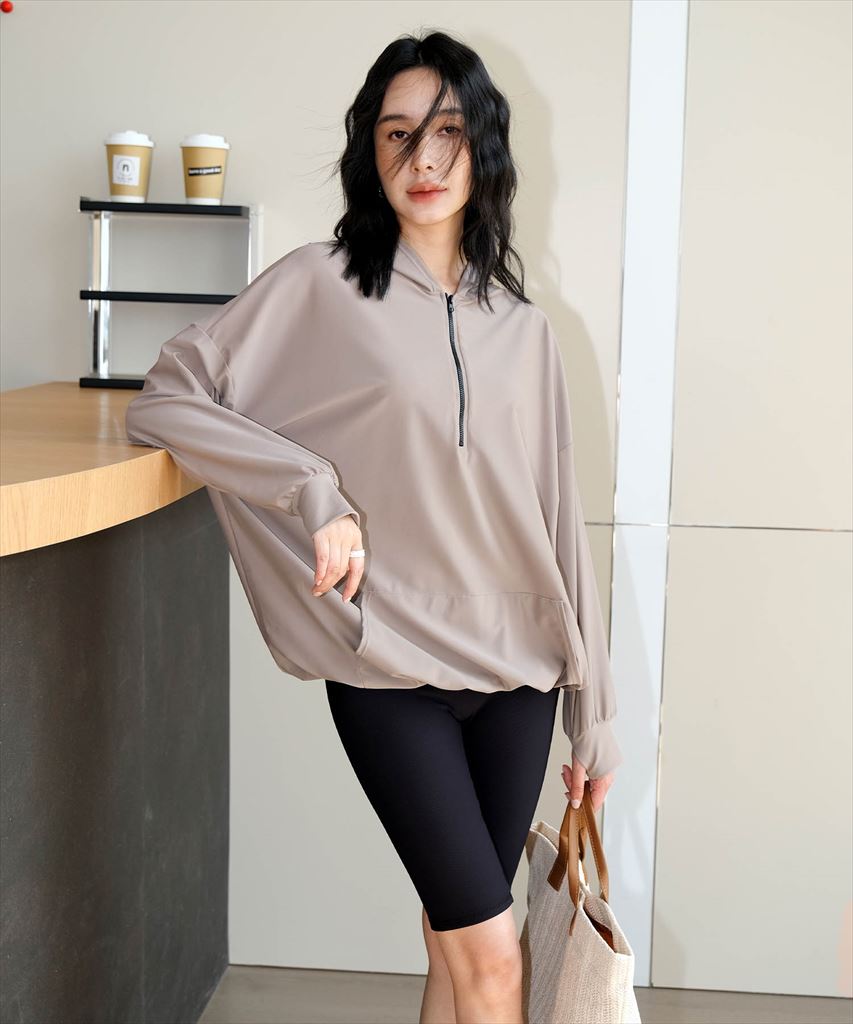 【UVカット】水着 レディース 体型カバー ハーフジップ フーディ ラッシュガード ハーフレギンス 付き 3点セット UPF50+ uvカット フィットネス 水陸両用 セットアップ セパレート