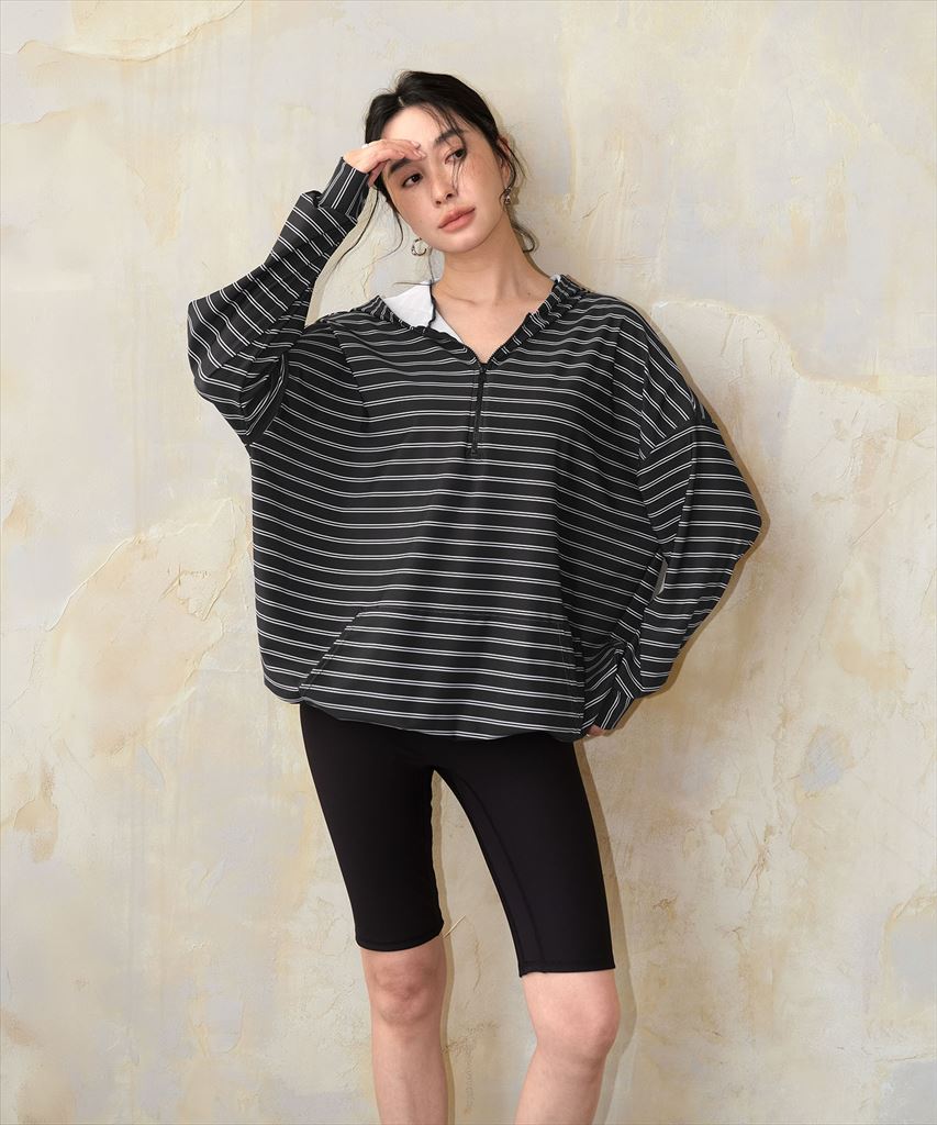 【UVカット】水着 レディース 体型カバー ハーフジップ フーディ ラッシュガード ハーフレギンス 付き 3点セット UPF50+ uvカット フィットネス 水陸両用 セットアップ セパレート