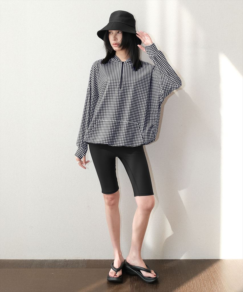 【UVカット】水着 レディース 体型カバー ハーフジップ フーディ ラッシュガード ハーフレギンス 付き 3点セット UPF50+ uvカット フィットネス 水陸両用 セットアップ セパレート
