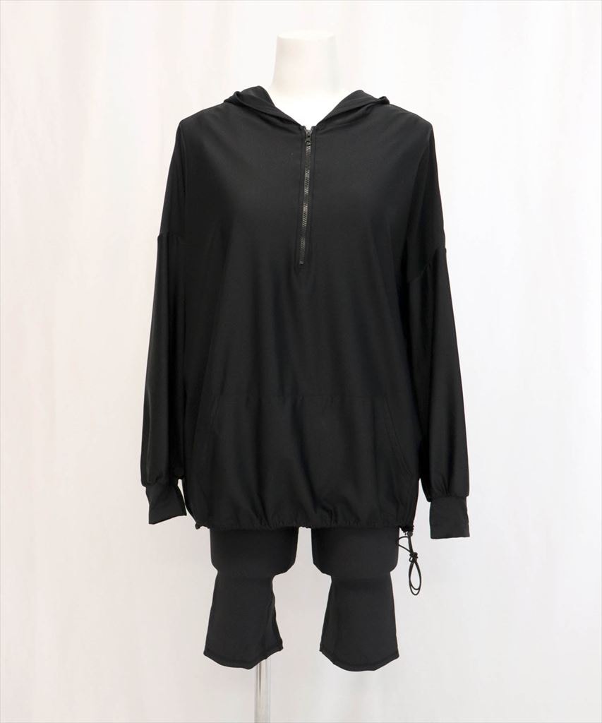 【UVカット】水着 レディース 体型カバー ハーフジップ フーディ ラッシュガード ハーフレギンス 付き 3点セット UPF50+ uvカット フィットネス 水陸両用 セットアップ セパレート