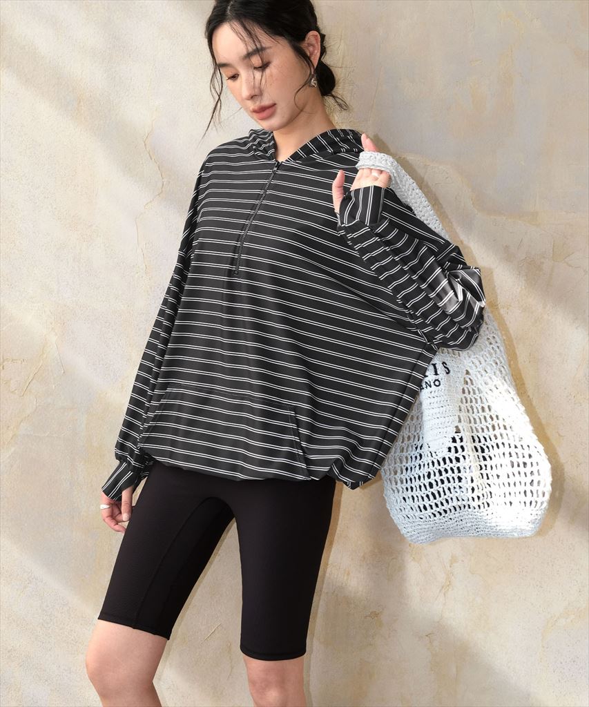 【UVカット】水着 レディース 体型カバー ハーフジップ フーディ ラッシュガード ハーフレギンス 付き 3点セット UPF50+ uvカット フィットネス 水陸両用 セットアップ セパレート