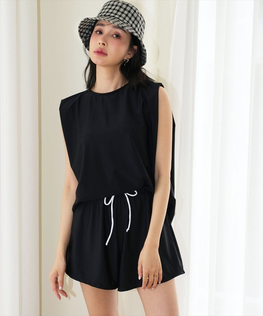 【紫外線カット率99%以上】ノースリーブ ラッシュガード 水着 セットアップ 体型カバー カバーアップ ヨガ ピラティス サウナ 温泉