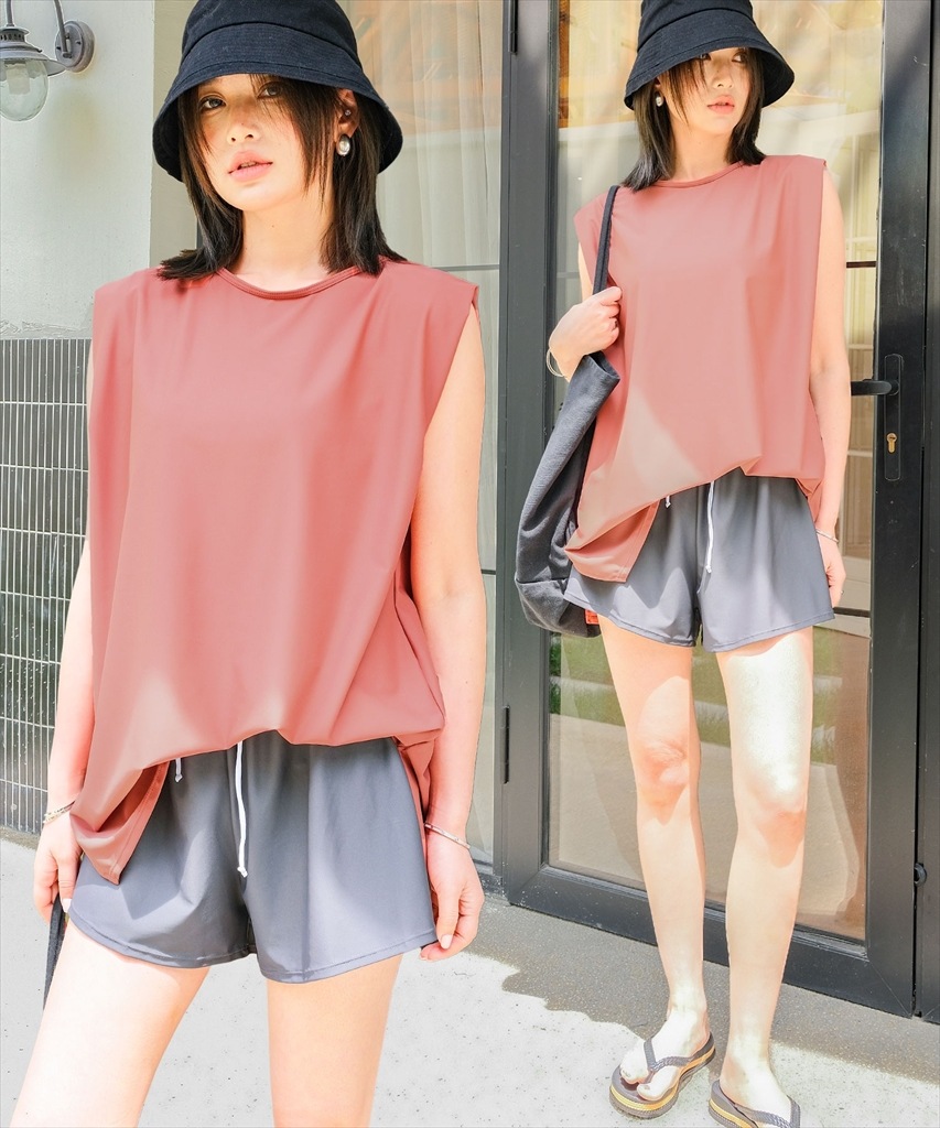 【紫外線カット率99%以上】ノースリーブ ラッシュガード 水着 セットアップ 体型カバー カバーアップ ヨガ ピラティス サウナ 温泉