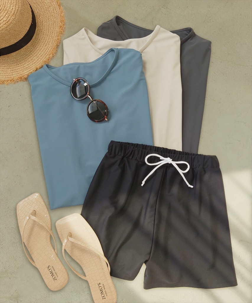 【紫外線カット率99%以上】ノースリーブ ラッシュガード 水着 セットアップ 体型カバー カバーアップ ヨガ ピラティス サウナ 温泉