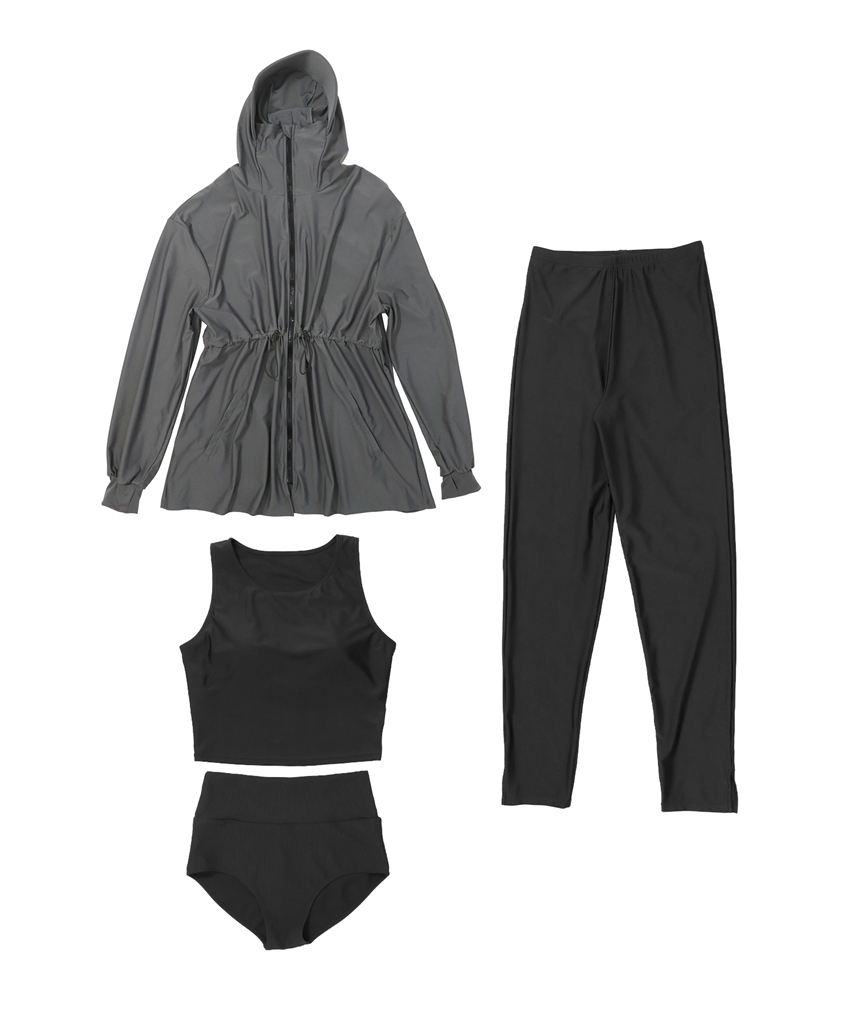 【UVカット】水着 レディース 体型カバー4点セット uvカット