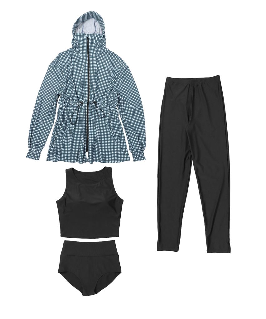 【UVカット】水着 レディース 体型カバー4点セット uvカット