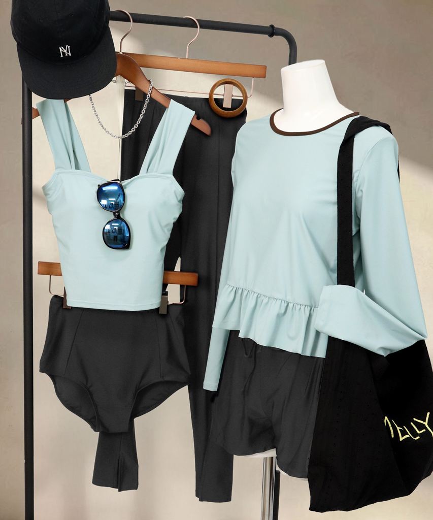 【UVカット】水着 レディース 体型カバー ラッシュガード フリルトップス 5点セット uvカット
