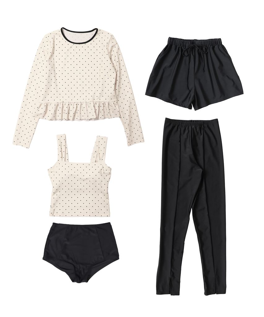 【UVカット】水着 レディース 体型カバー ラッシュガード フリルトップス 5点セット uvカット
