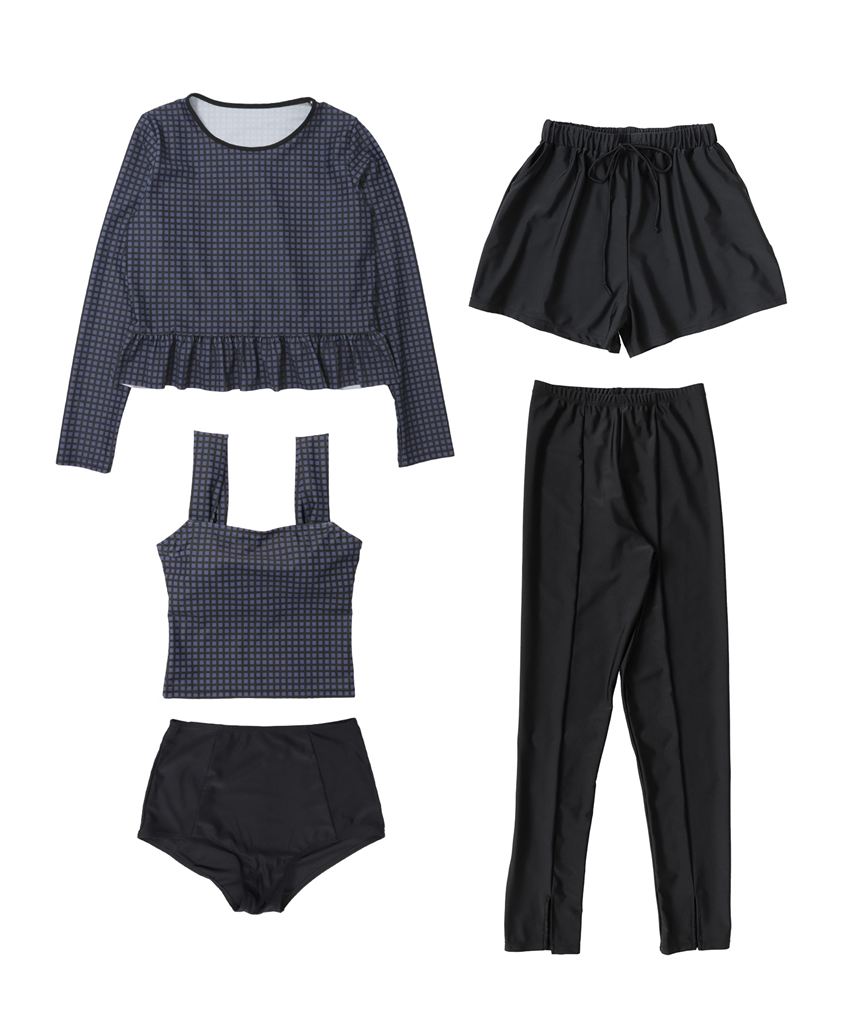 【UVカット】水着 レディース 体型カバー ラッシュガード フリルトップス 5点セット uvカット