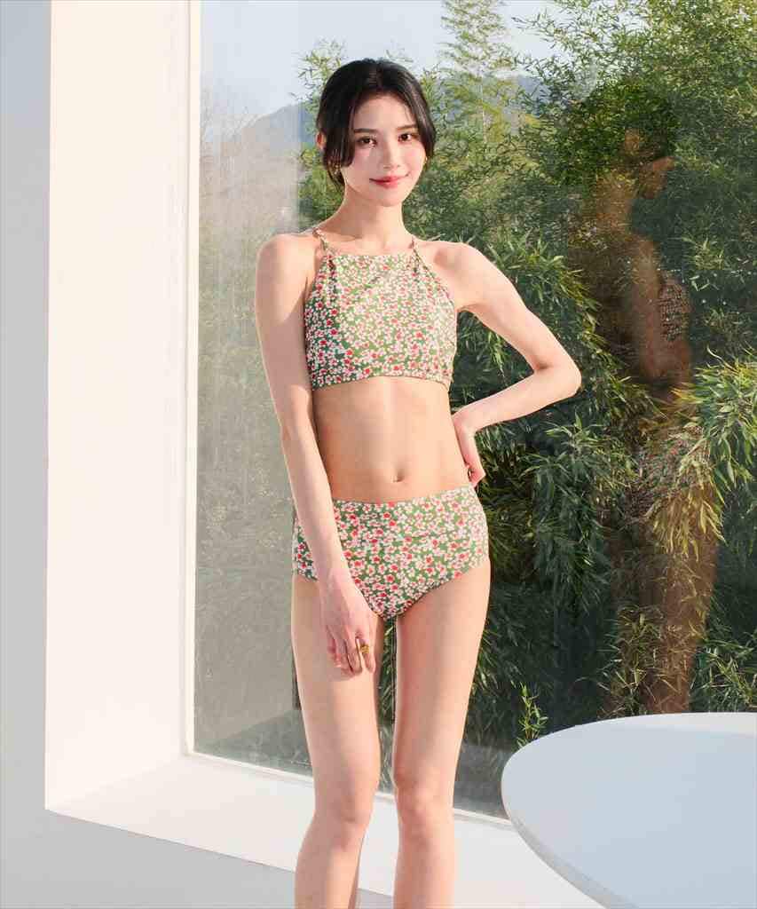 メッシュトップス 付き ハイネック ビキニ 水着