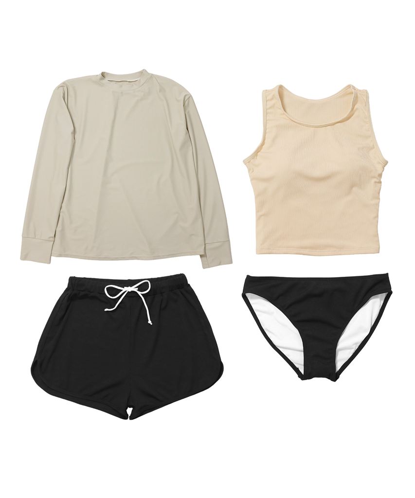 【UVカット】水着 レディース 体型カバー ラッシュガード 4点セット uvカット セットアップ