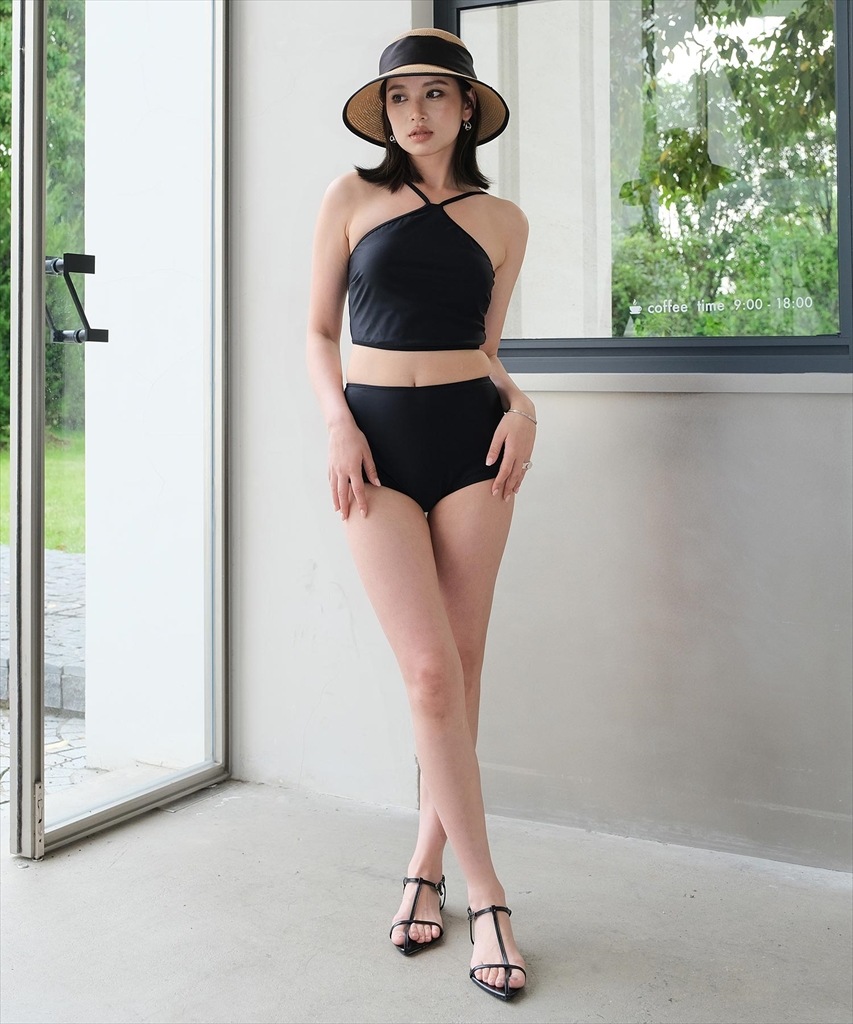 ワンピース 付き ホルターネック ビキニ 体型カバー 水着 セットアップ