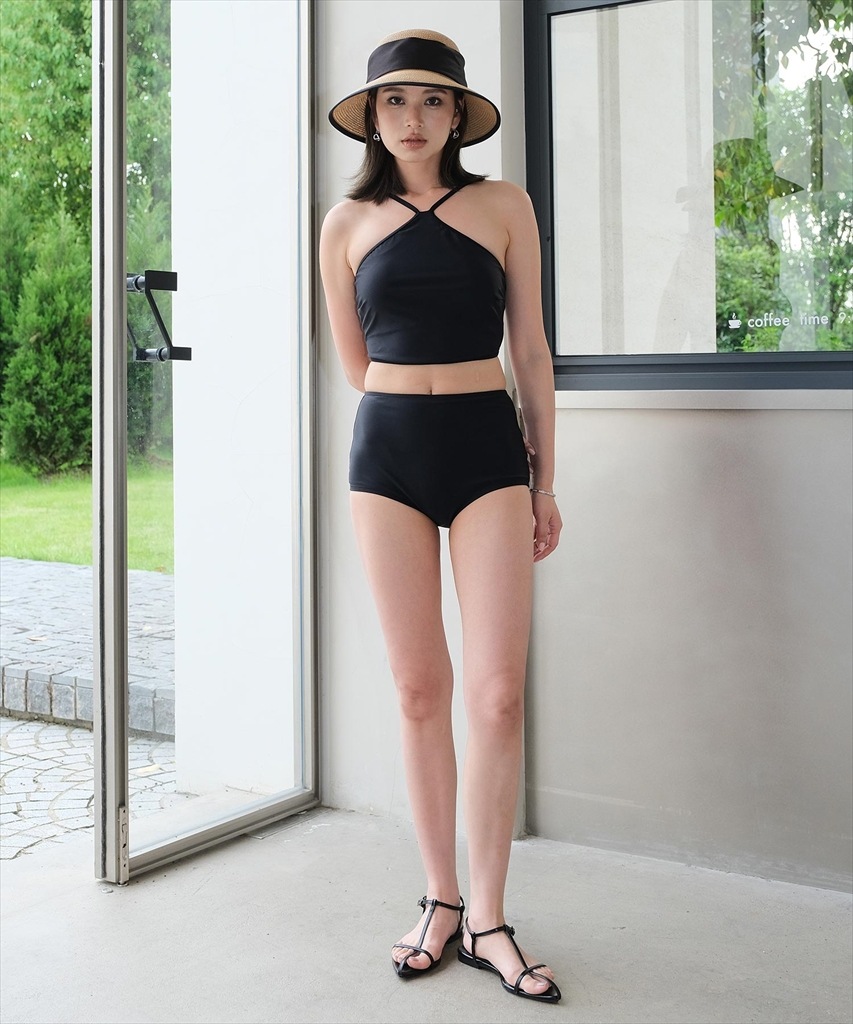 ワンピース 付き ホルターネック ビキニ 体型カバー 水着 セットアップ