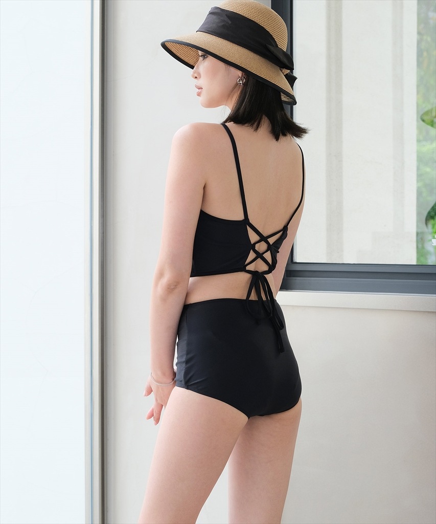 ワンピース 付き ホルターネック ビキニ 体型カバー 水着 セットアップ