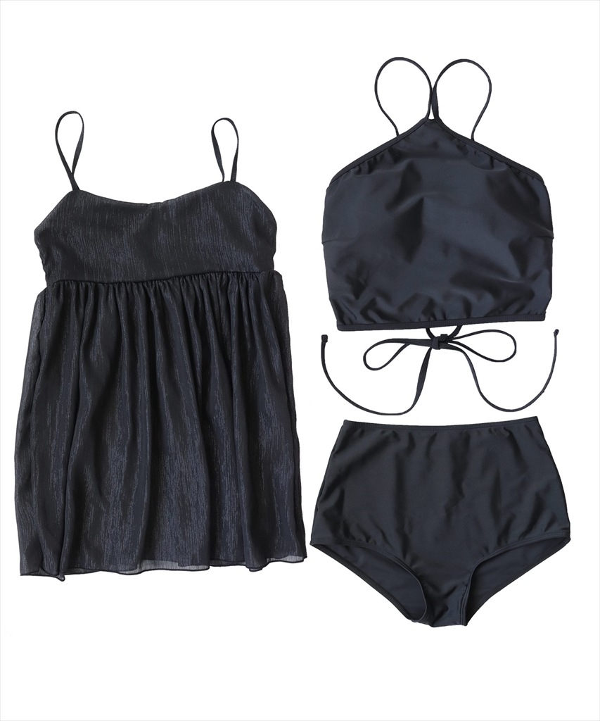 ワンピース 付き ホルターネック ビキニ 体型カバー 水着 セットアップ