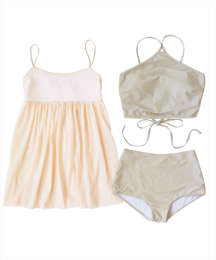 ワンピース 付き ホルターネック ビキニ 体型カバー 水着 セットアップ