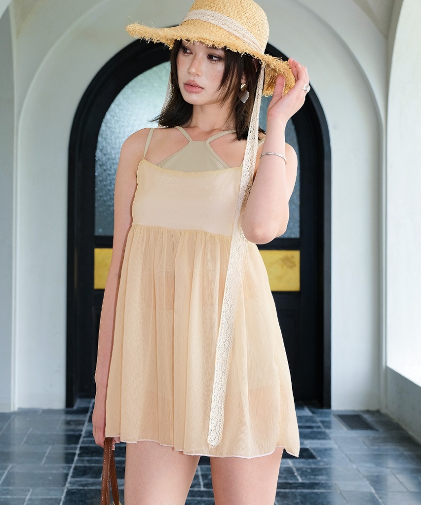 ワンピース 付き ホルターネック ビキニ 体型カバー 水着 セットアップ