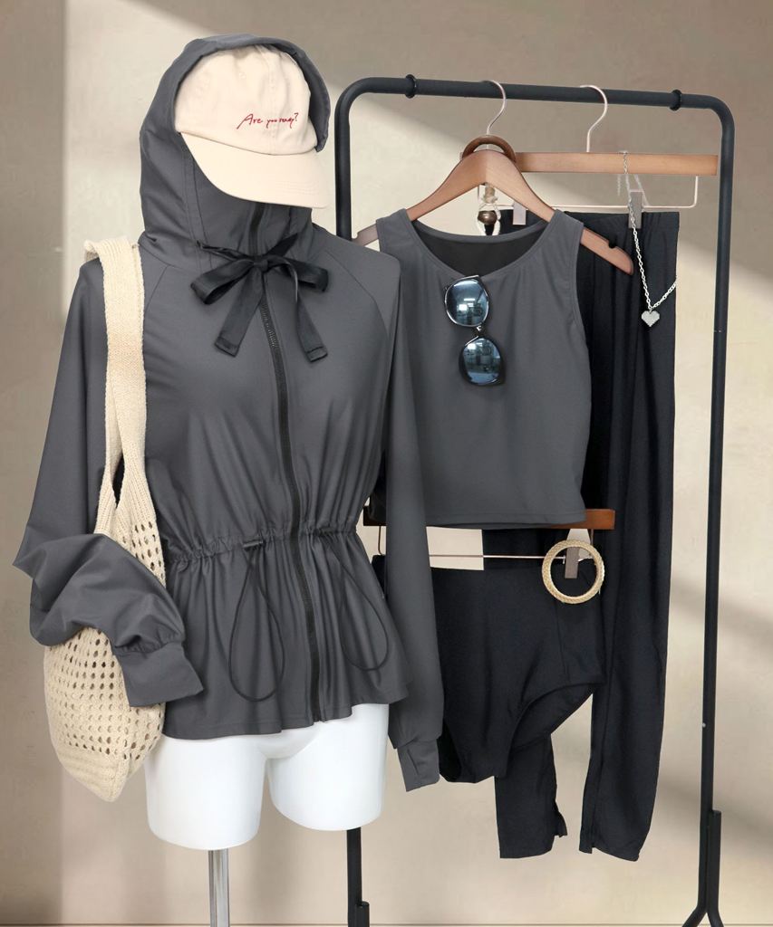 【UVカット】水着 レディース 体型カバー 大人カジュアル レギンス付き タンキニ 4点セット