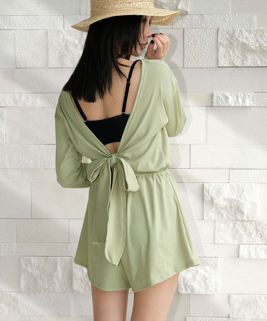 ロンパース付き セットアップ ビキニ 水着 体型カバー 3点セット リゾート水着 水着レディース 可愛い おしゃれ カバーアップ付き