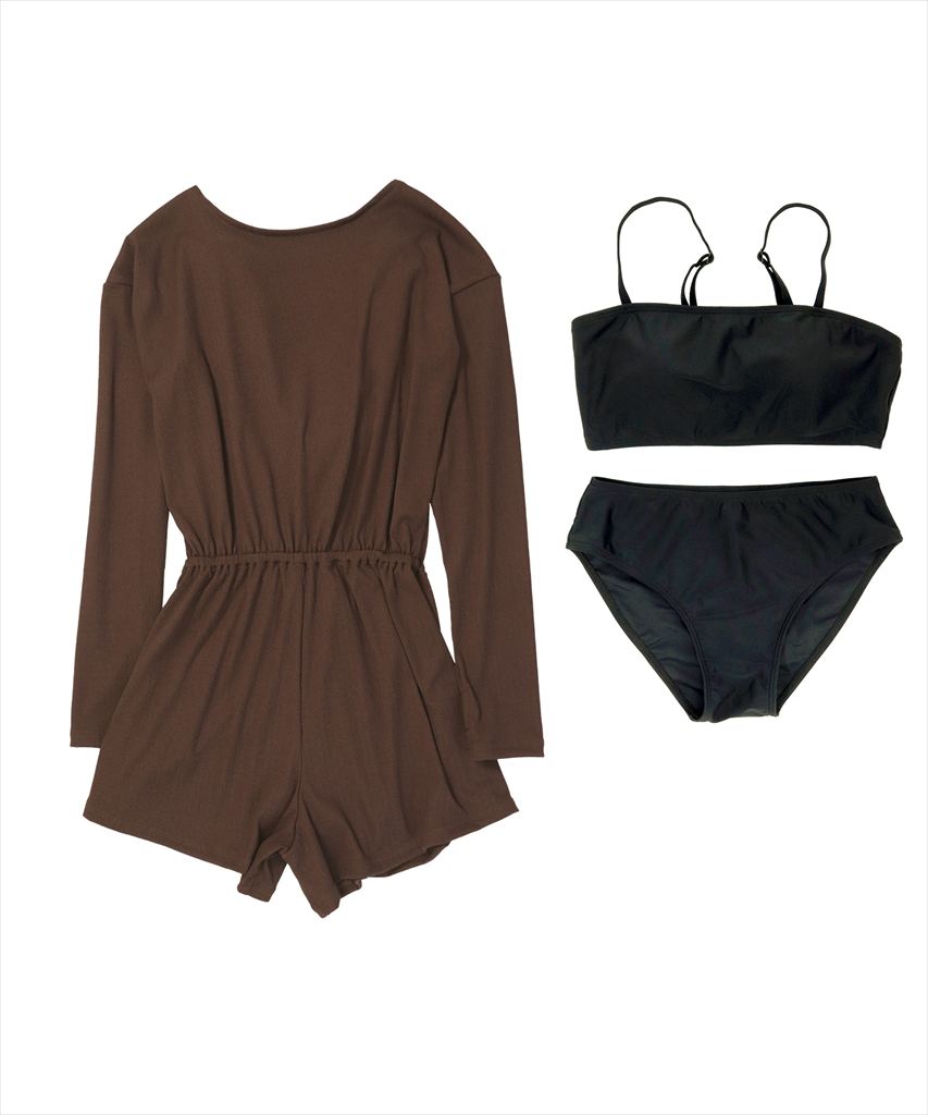 ロンパース付き セットアップ ビキニ 水着 体型カバー 3点セット リゾート水着 水着レディース 可愛い おしゃれ カバーアップ付き