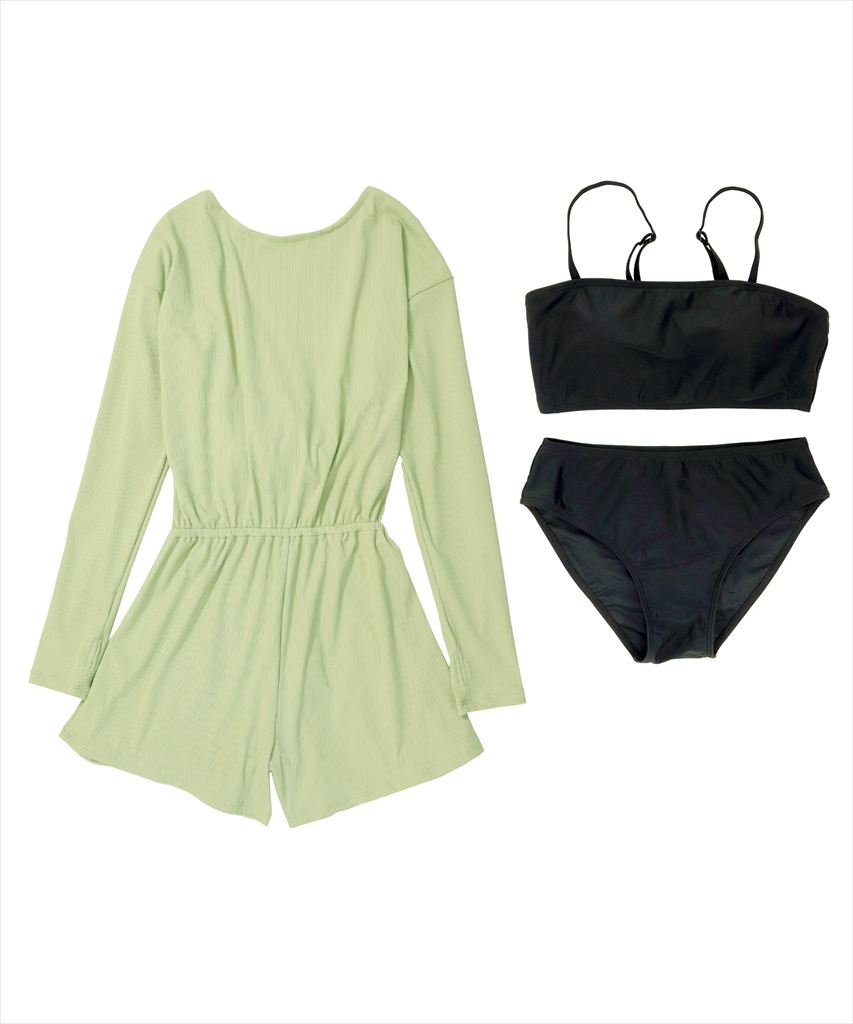 ロンパース付き セットアップ ビキニ 水着 体型カバー 3点セット リゾート水着 水着レディース 可愛い おしゃれ カバーアップ付き