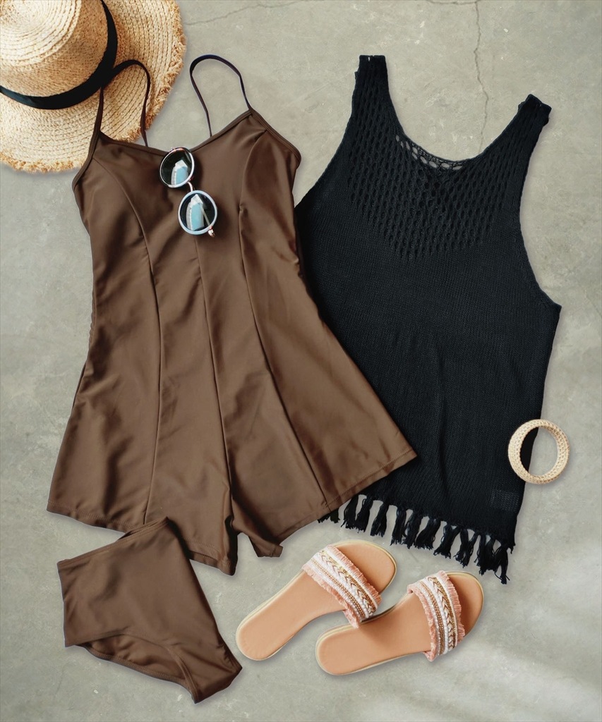 ニットトップス 付き ロンパース 水着 セットアップ 体型カバー サウナ 温泉
