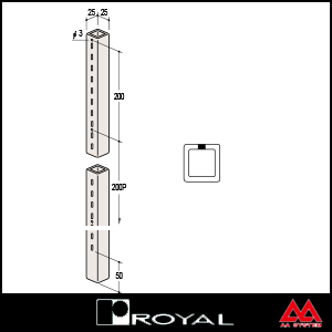 ロイヤル スリット柱 ステンレススクエアースリットB25/25 SUS-S1B-2525 2750mm ステンレス素材（ヘアライン入リ）