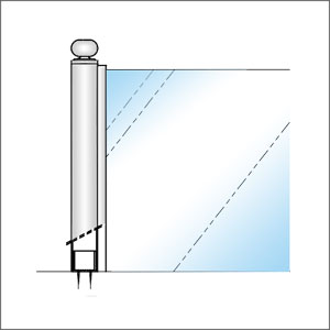 ガラススクリーンポール（チャンネルポール） Sタイプ 平二方 32mm x L500mm ボール頭45 インロー固定 ゴールド