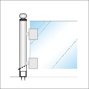 ガラススクリーンポール（ブースバー） Sタイプ 135度二方 32mm x L250mm 半球頭 丸座固定（55mm）クローム ガラススクリーンポール（ブースバー） Sタイプ 135度二方 32mm x