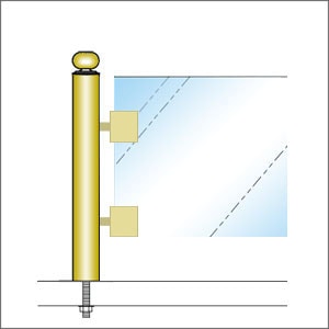 ガラススクリーンポール（ホルダータイプ） Sタイプ 平二方 32mm x L250mm ギボシ頭 ボルト固定 ゴールド