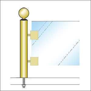ガラススクリーンポール（ホルダータイプ） Sタイプ 角二方 32mm x L250mm ボール頭45 ボルト固定 ゴールド