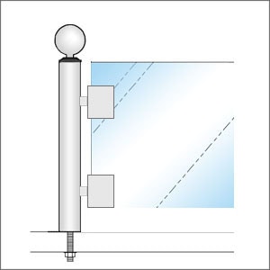 ガラススクリーンポール（ホルダータイプ） Sタイプ 角二方 32mm x L300mm ギボシ頭 丸座固定 ゴールド ガラススクリーンポール（ブースバー） Sタイプ 角二方 38mm x L400mm