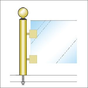 ガラススクリーンポール（ホルダータイプ） Sタイプ 角二方 32mm x L300mm ギボシ頭 丸座固定 ゴールド ガラススクリーンポール（ブースバー） Sタイプ 角二方 38mm x L400mm