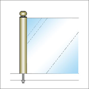ガラススクリーンポール（ブースバー） Sタイプ 135度二方 32mm x L250mm 半球頭 丸座固定（55mm）クローム ガラススクリーンポール（ブースバー） Sタイプ 135度二方 32mm x