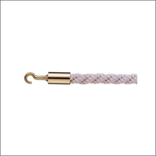 パーテーションロープ 誘導ロープ 25SG ホワイト Ｌ1200mm Sフック（ゴールド）